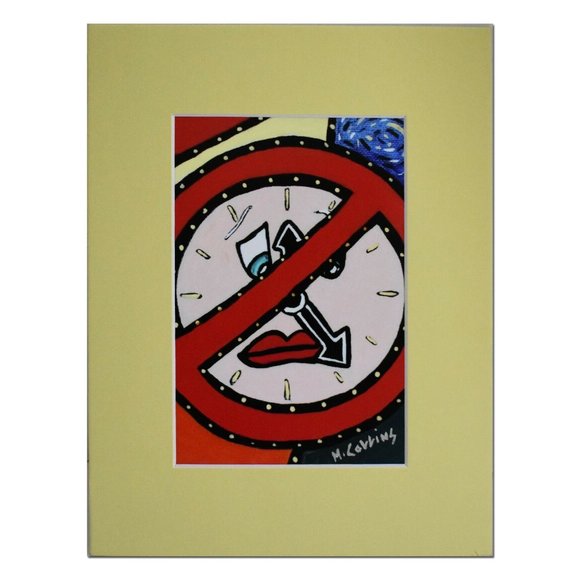 Colorful Yellow Matted Abstract Print No Time Artist Signed - Picture 1 of 8